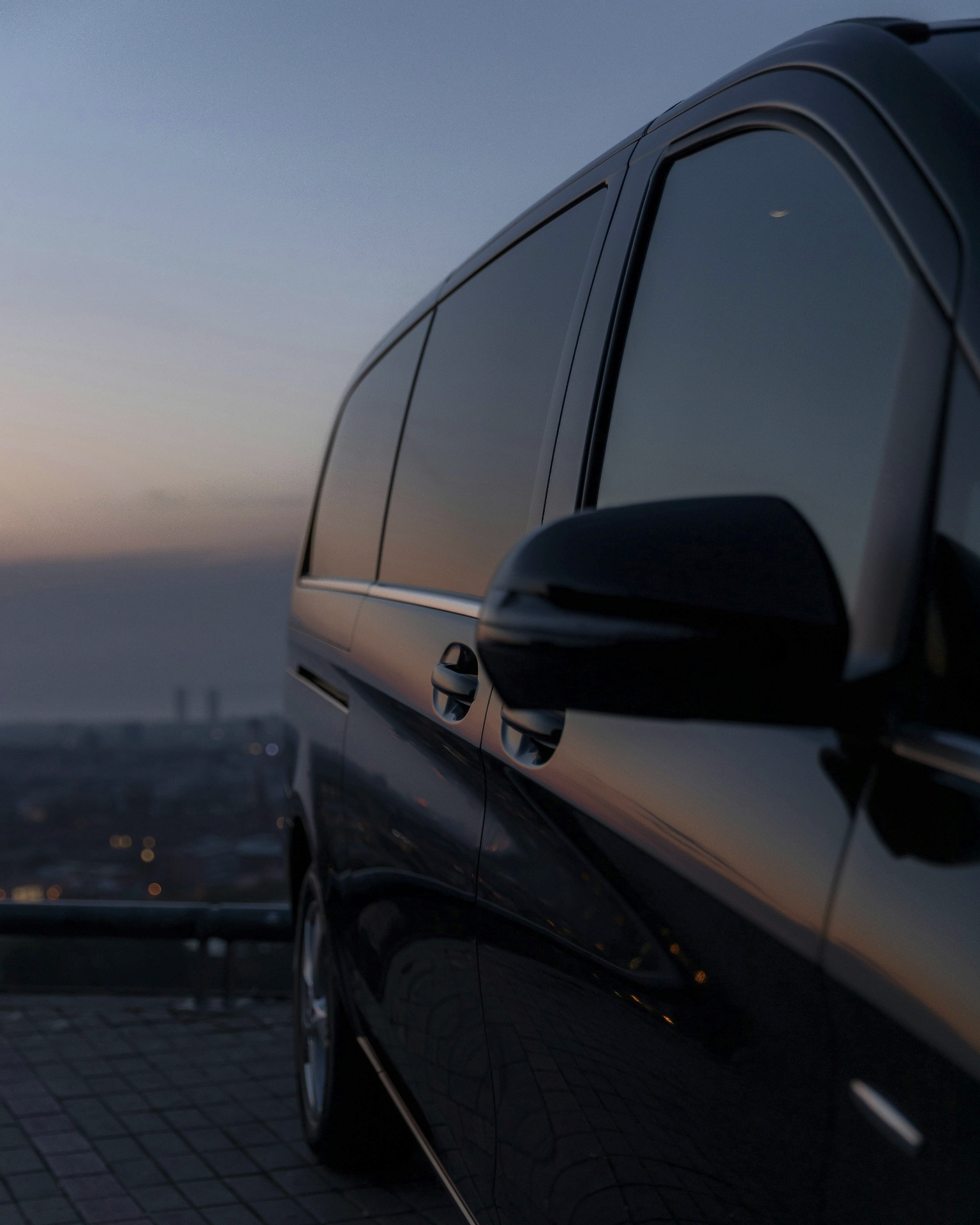 Premium minivan at golden hour pickup